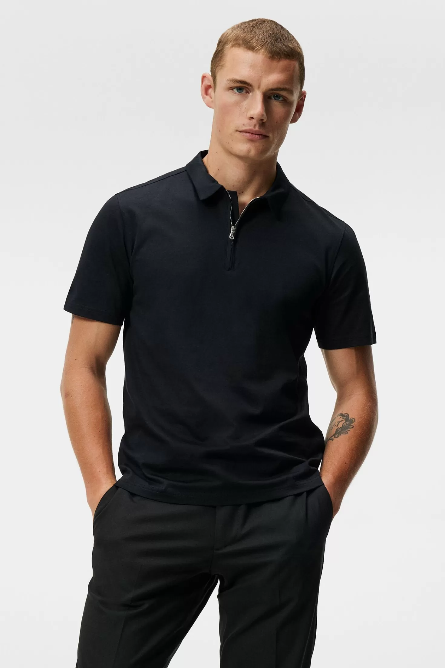 Polotröjor<J.Lindeberg Asher Zip Ss Polo Shirt Black