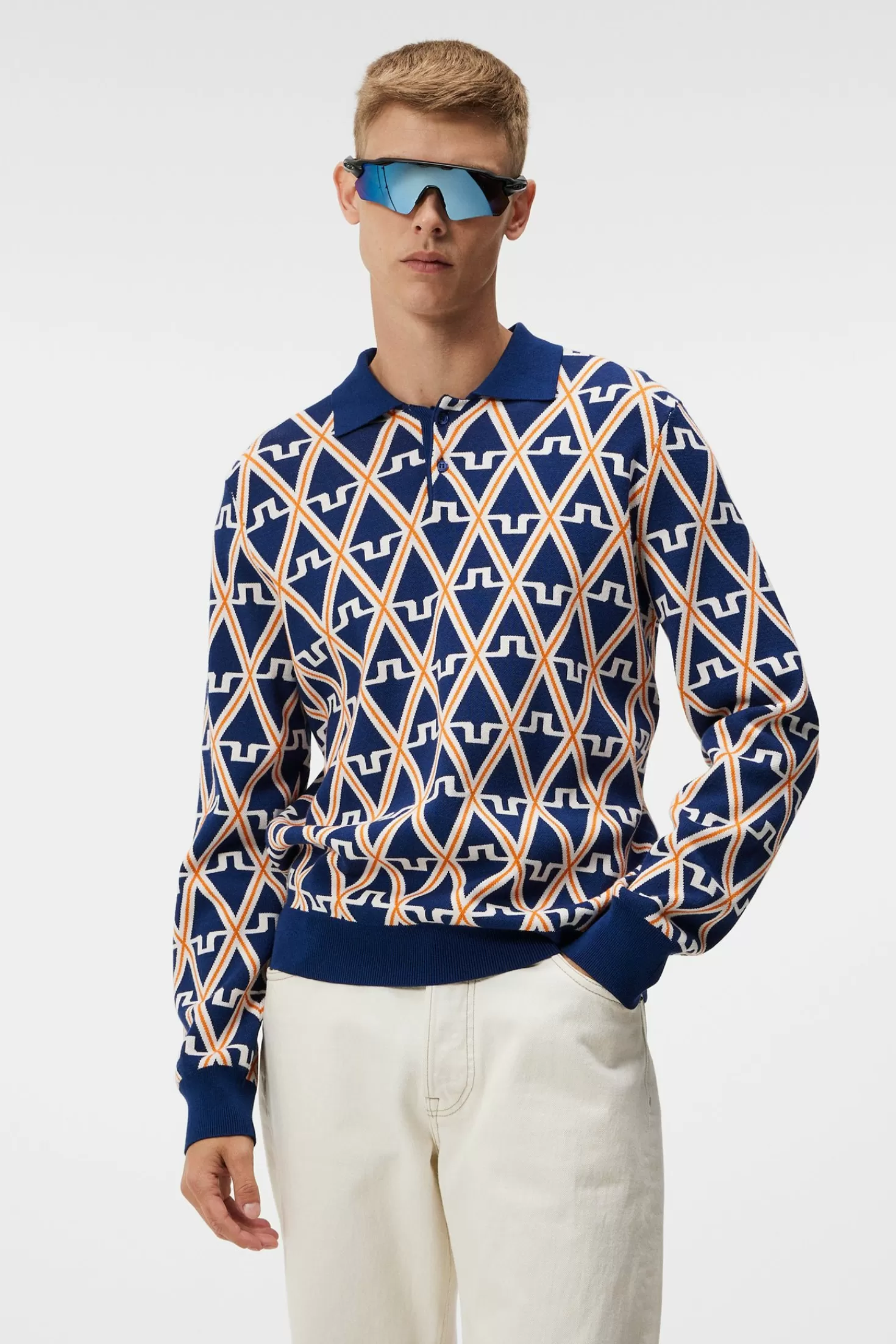 Stickat<J.Lindeberg Benny Knitted Shirt Estate Blue Diamond