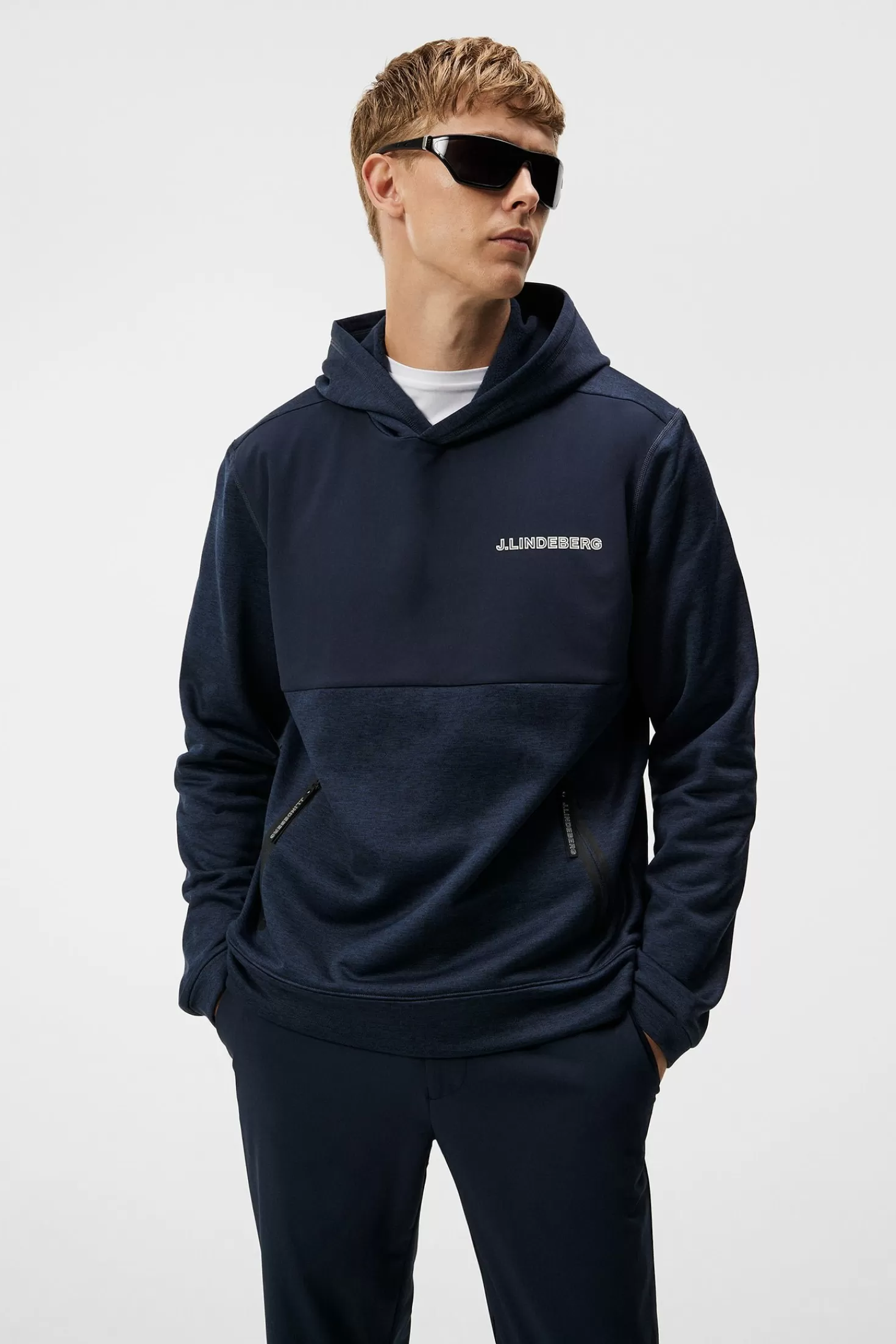 Hoodies<J.Lindeberg Brush Hood Navy Melange