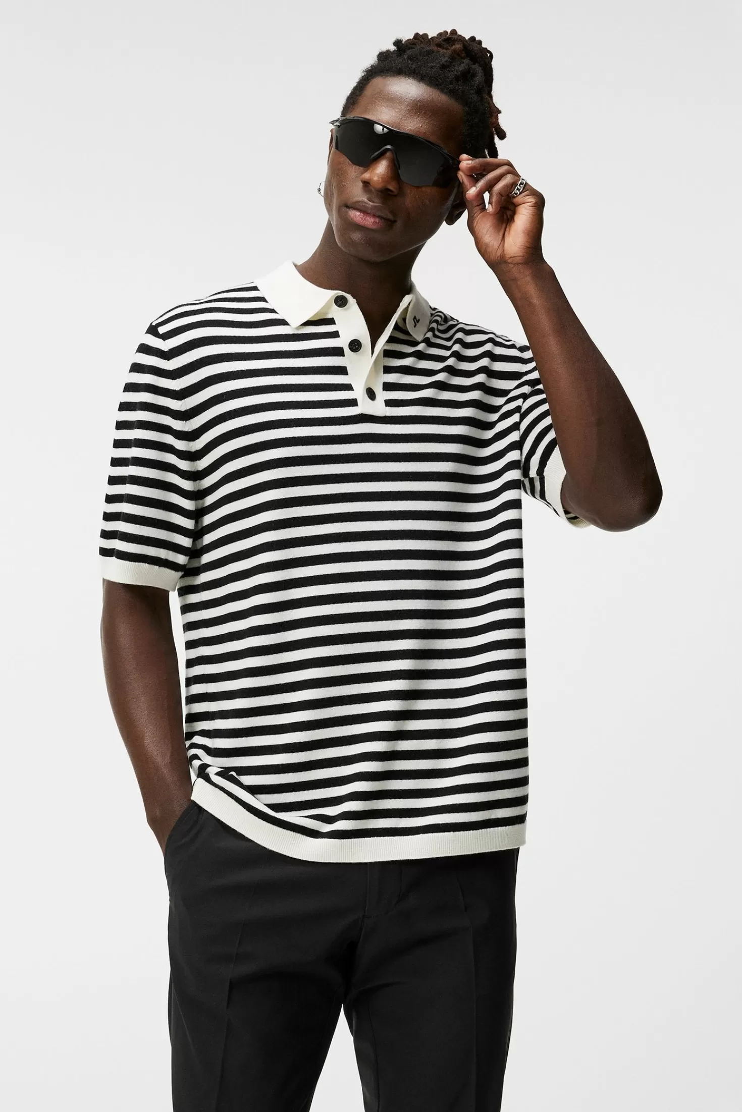 Stickat | Polotröjor<J.Lindeberg Darrell Stripe Loose Polo Black