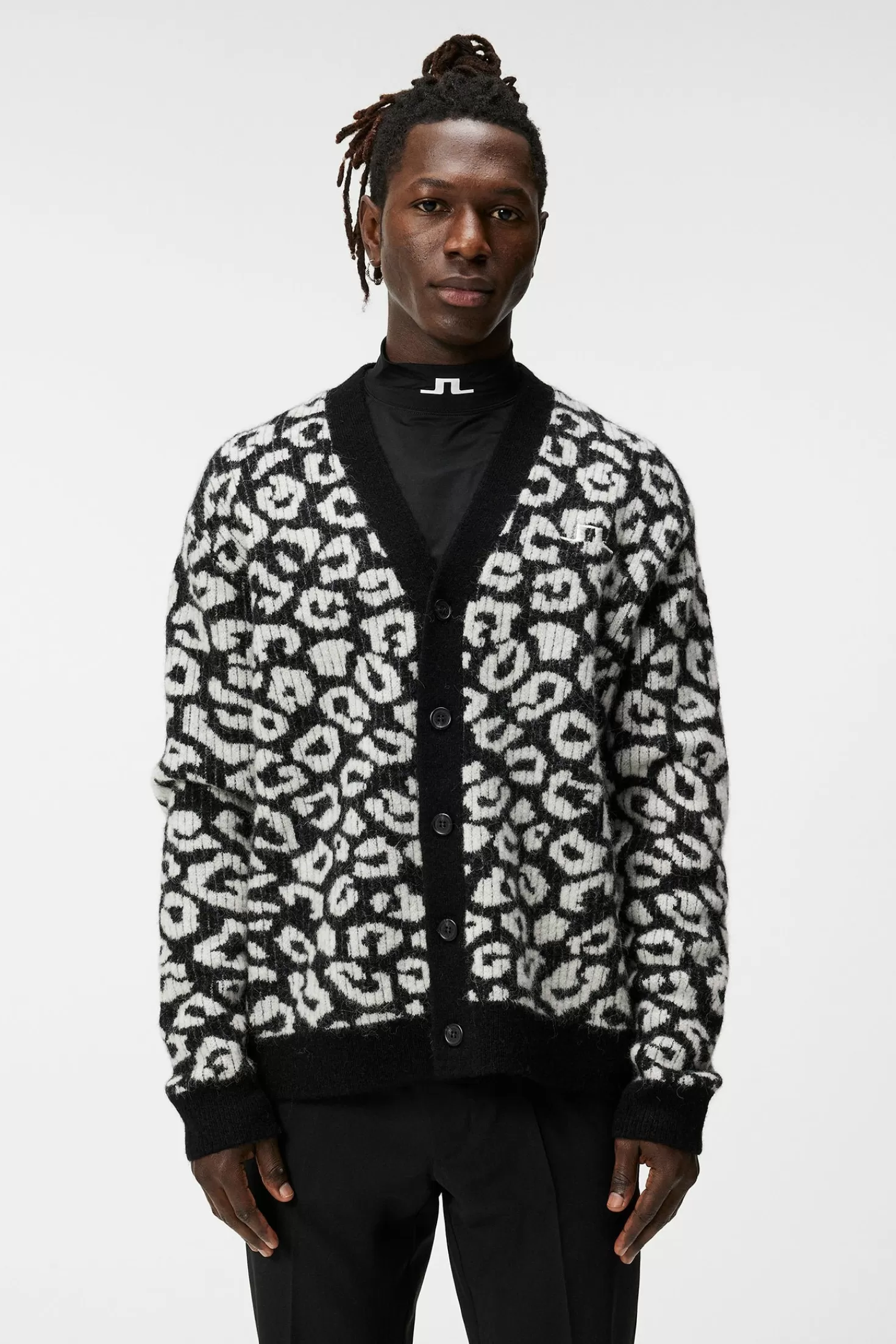 Stickat<J.Lindeberg Frederic Jacquard Cardigan Bw Leopard