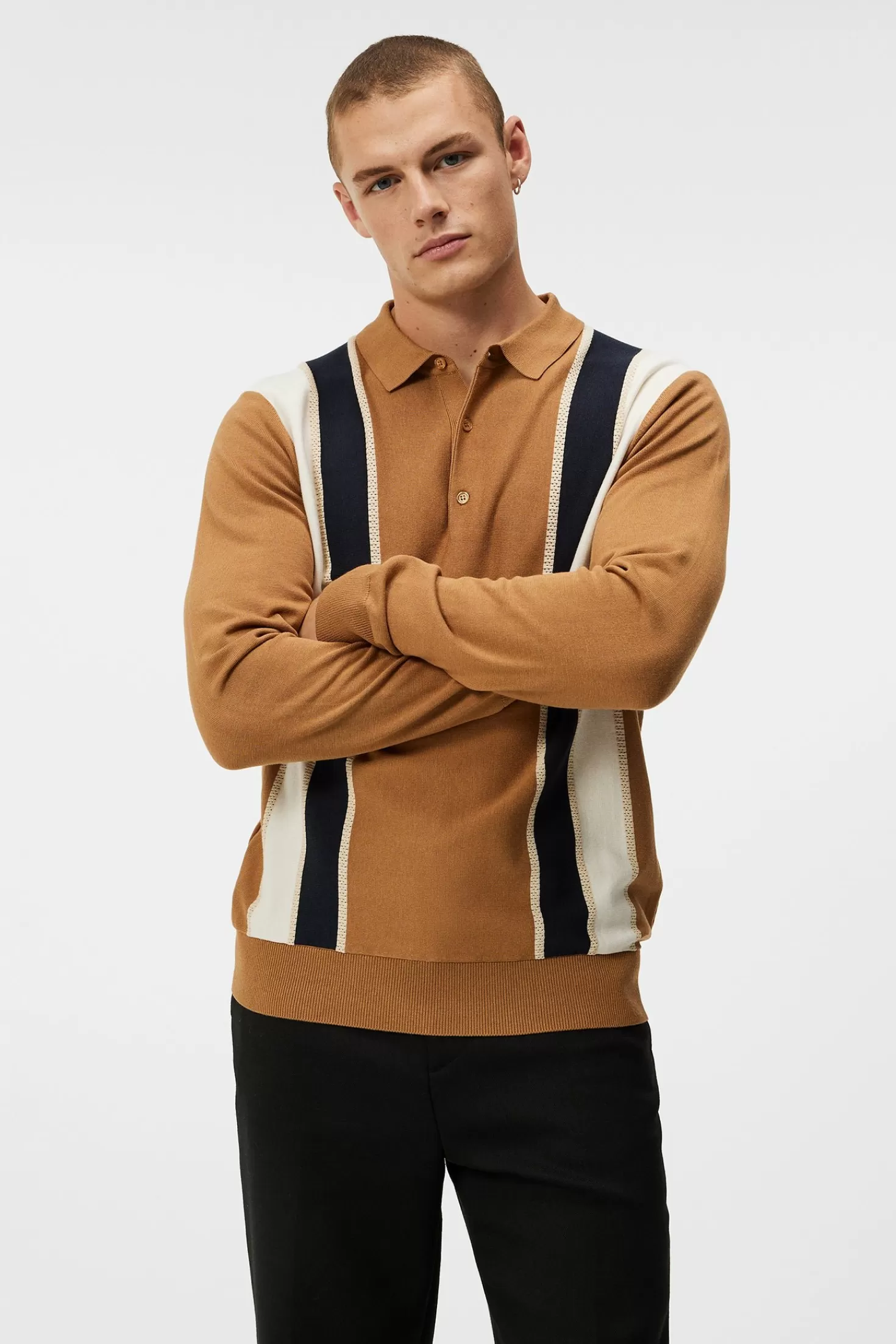 Stickat<J.Lindeberg Heden Striped Knitted Polo Chipmunk