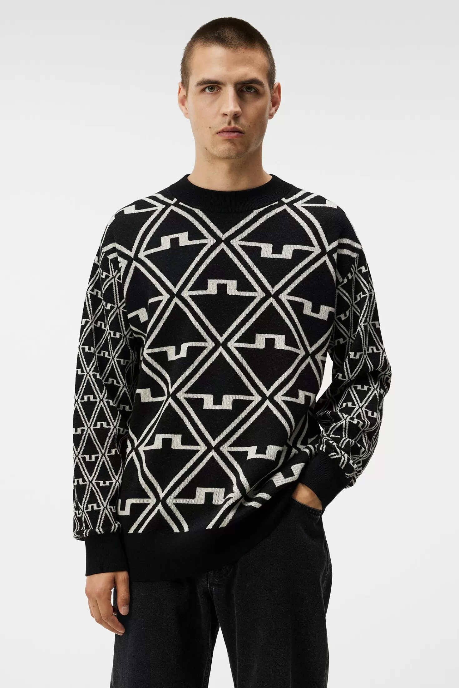 Stickat<J.Lindeberg Isaac Jacquard Knitted Sweater Black