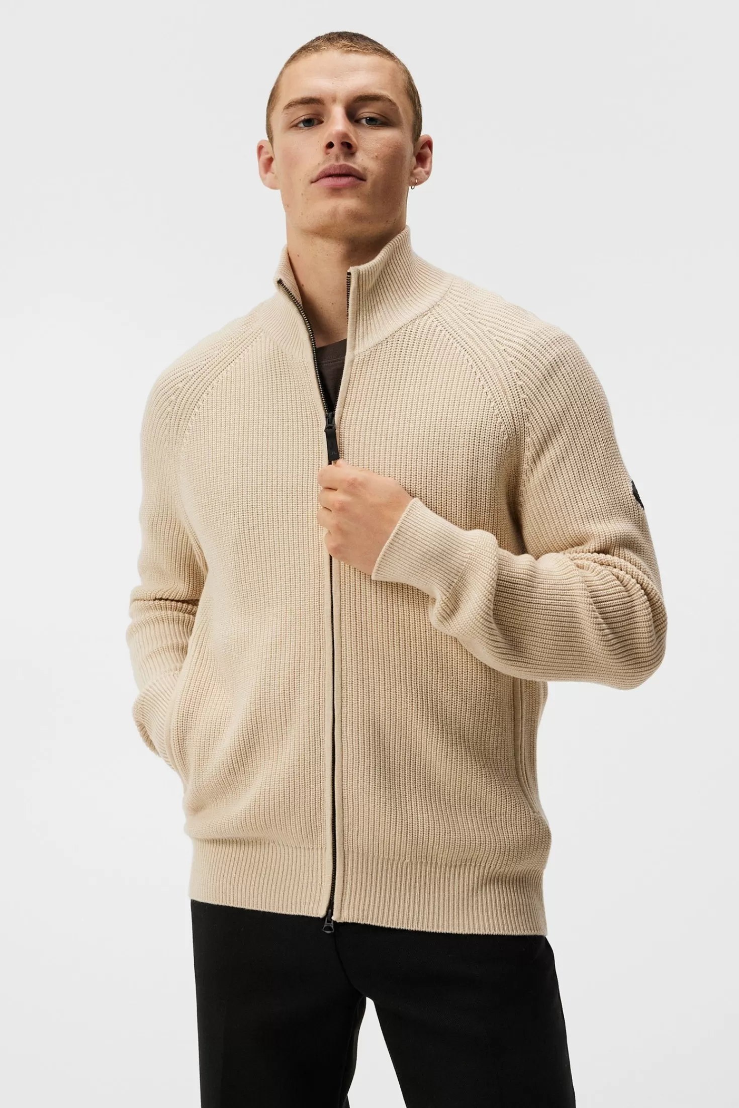 Stickat<J.Lindeberg Kyler Wool Blend Zip Oyster Gray