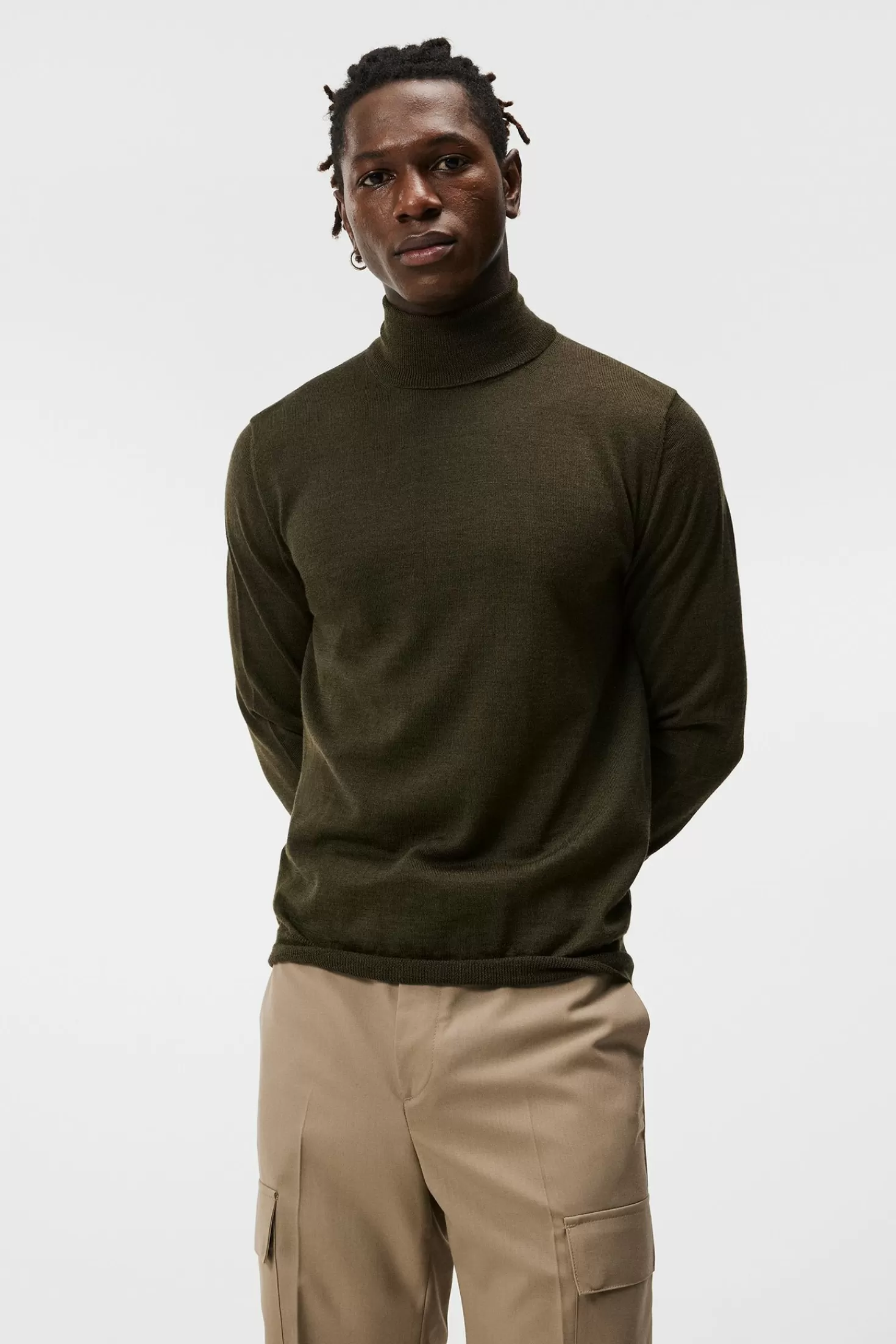 Stickat<J.Lindeberg Lyd Merino Turtleneck Sweater Chipmunk Melange