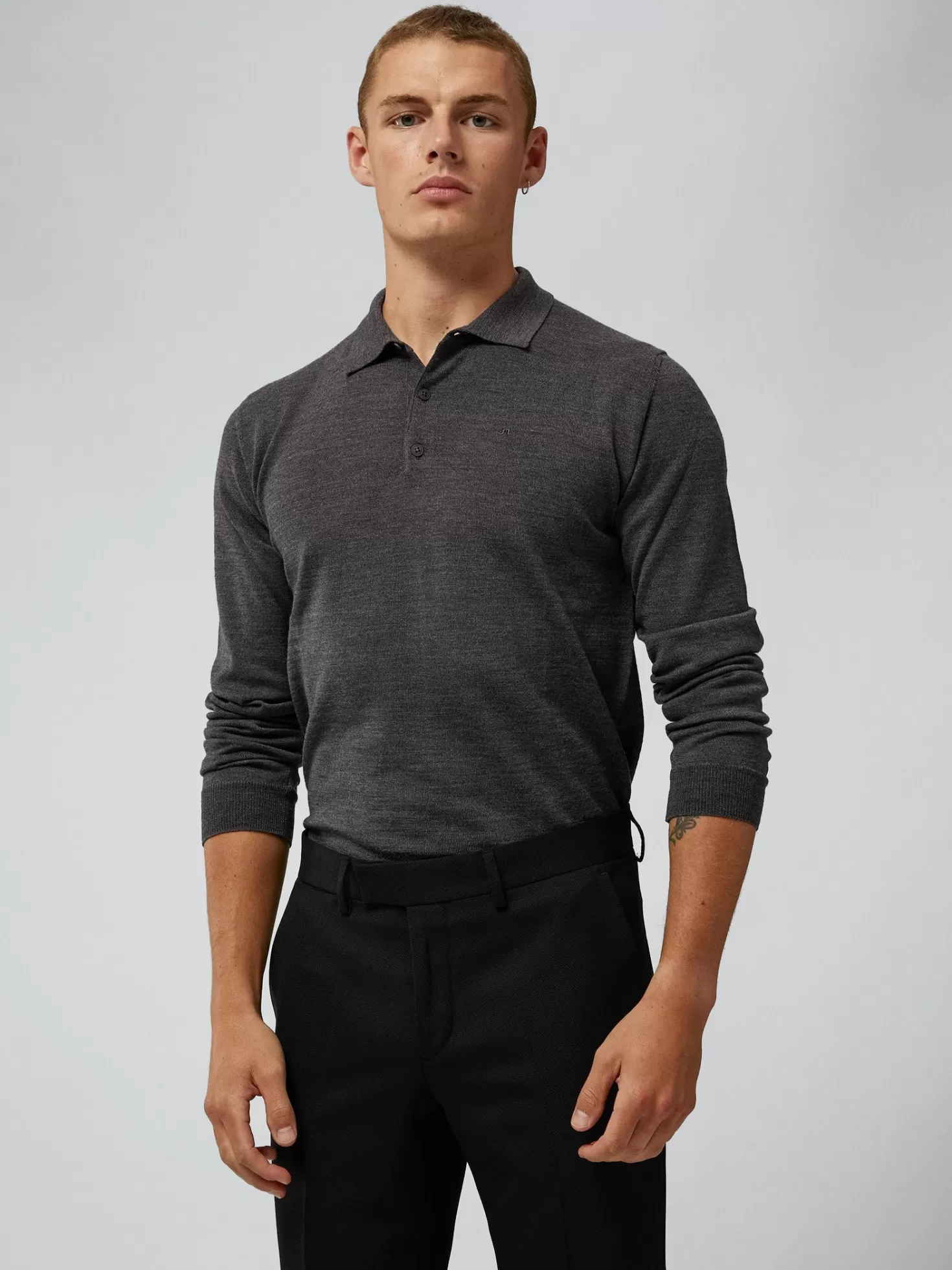 Stickat<J.Lindeberg Noel Light Merino Polo Shirt Dark Grey Melange