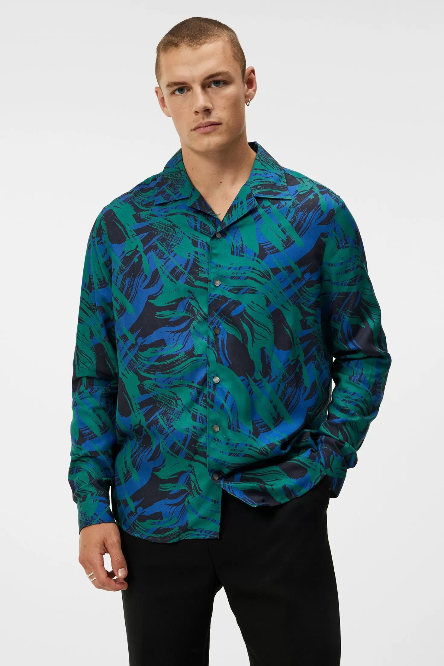 Stickat | Skjortor<J.Lindeberg Playa Printed Tencel Shirt Navy Valley
